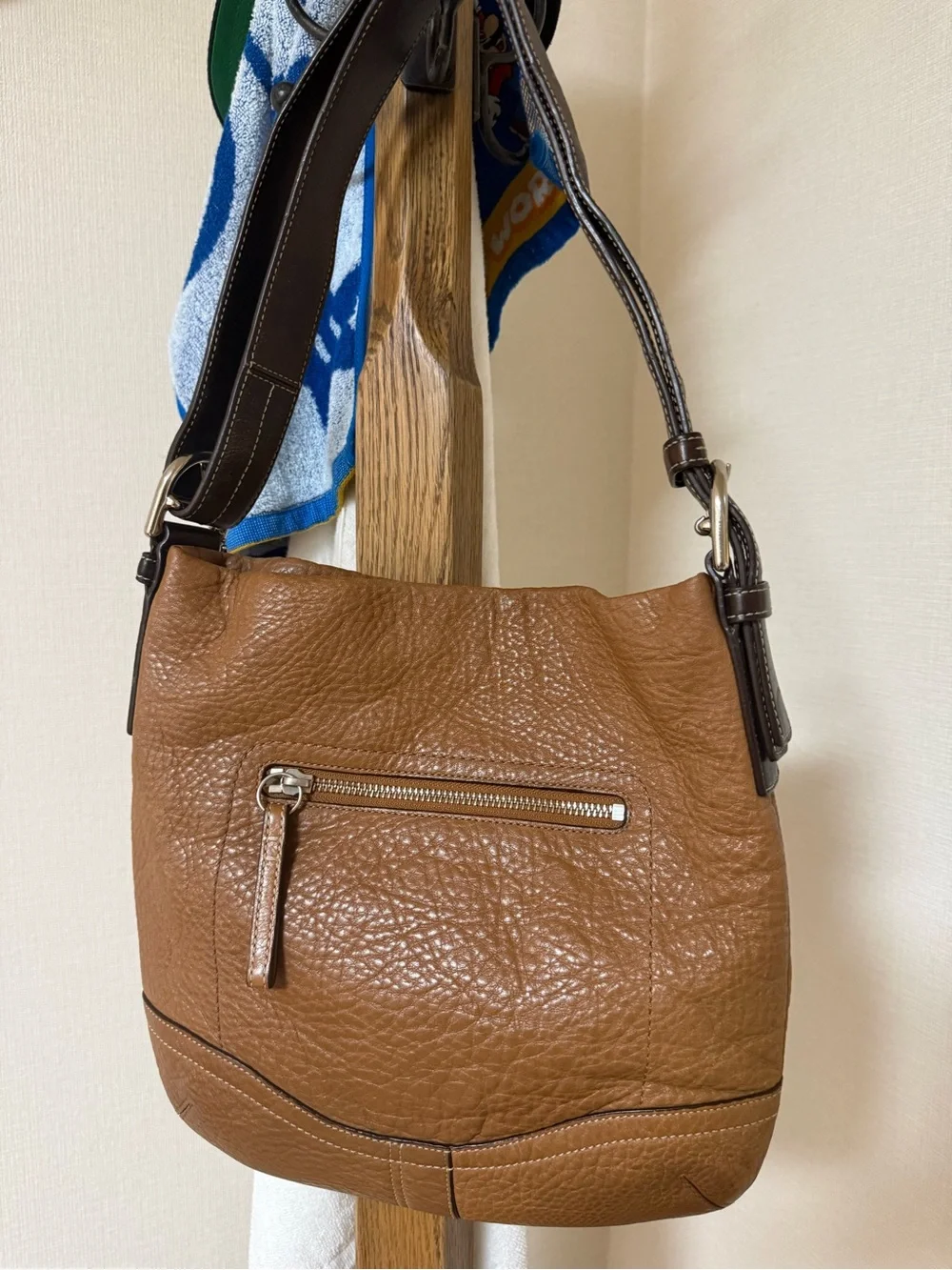 Coach Brown Pebbled Leather Shoulder Bag with Dark Brown Strap